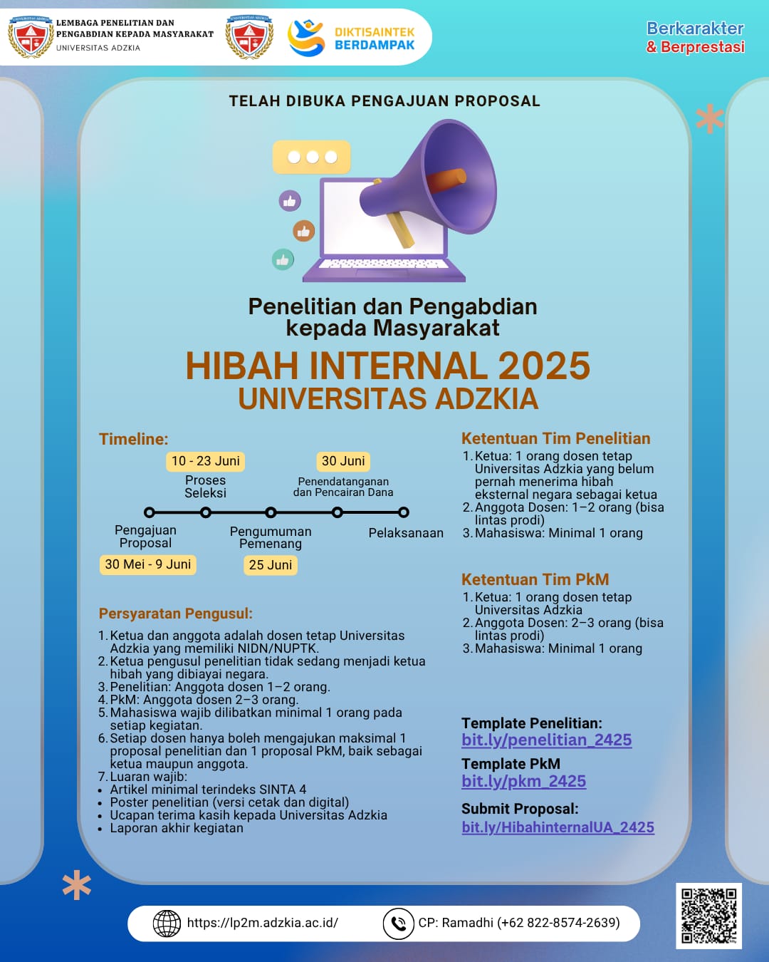 Pembukaan Pengajuan Proposal Hibah Internal Universitas Adzkia 2024/2025